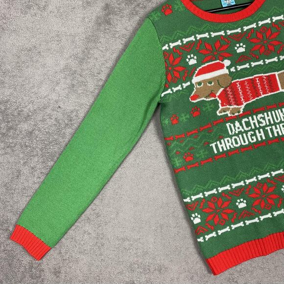 Norther Pole Sweater Mens Large Green Dachshund Through The Snow Ugly Christmas - Picture 4 of 13
